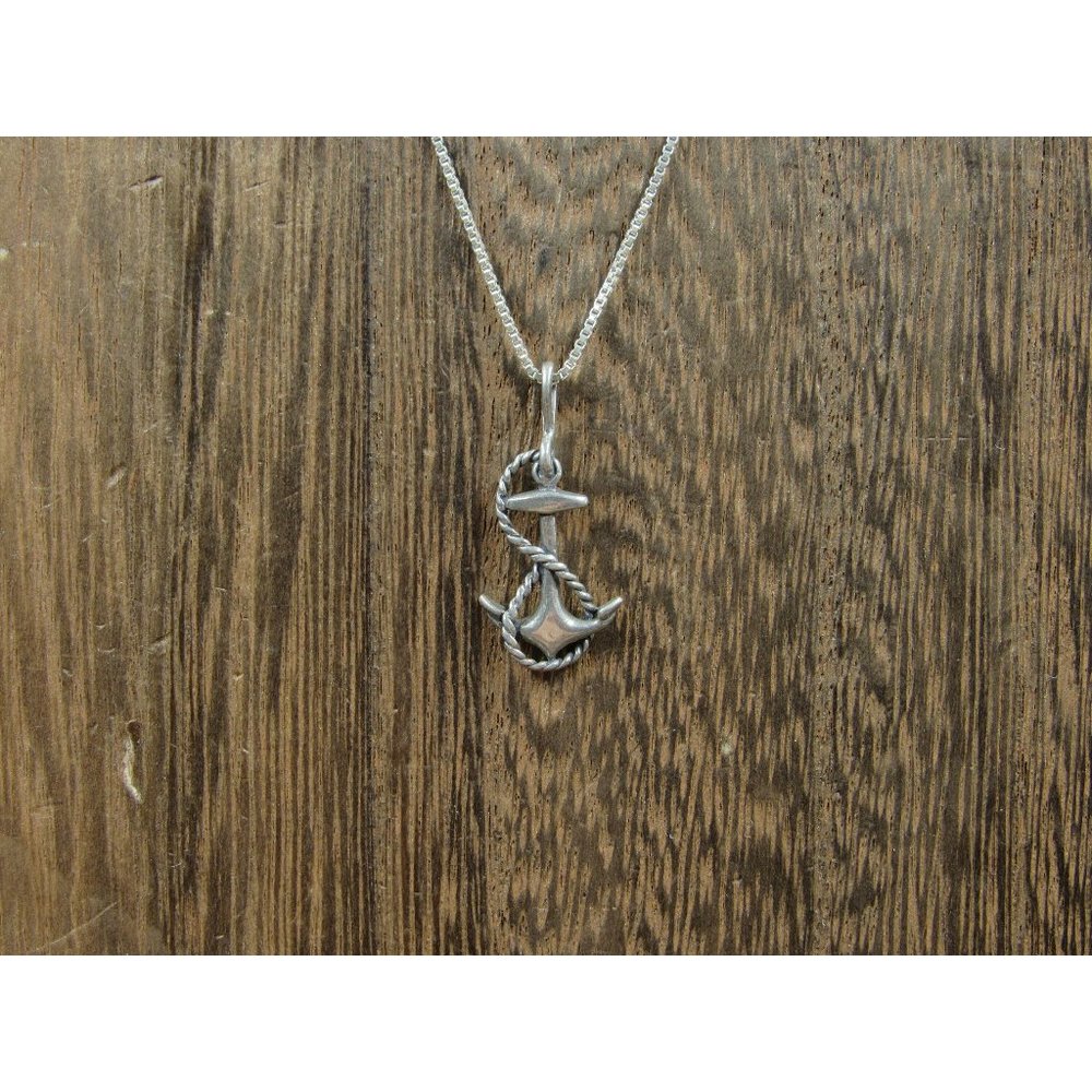 18" Sterling Silver Small Anchor Pendant Necklace Vintage Minimalist Everyday